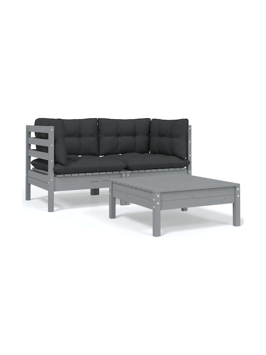 Set Outdoor Lounge Grey - Black with Pillows 3pcs