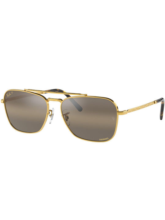 Ray Ban Caravan Ochelari de soare cu Aur Din metal Rame și Maro Ochelari de soare Polarizate Lentilă RB3636 9196/G5