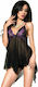 Chilirose Sexy Σετ με Ρόμπα Babydoll In Tulle & Lace Black / Purple