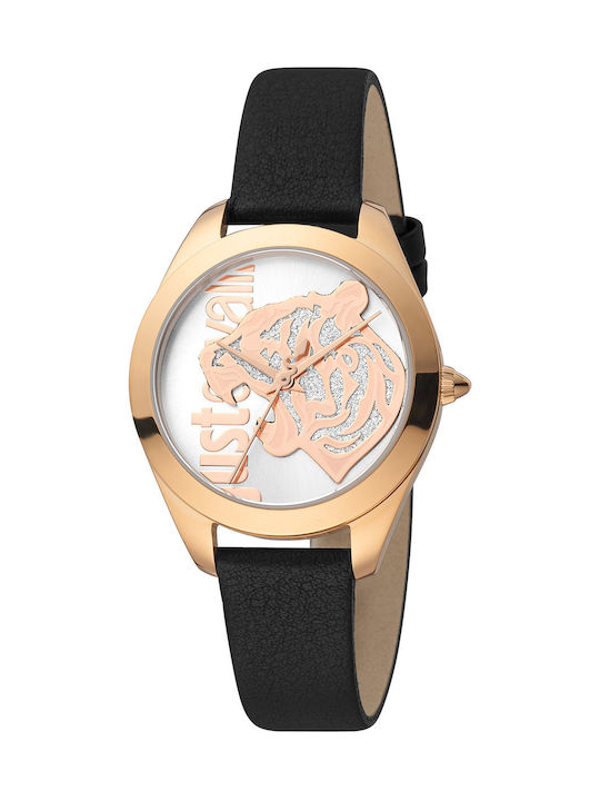 Just Cavalli Pantera Watch with Black Leather Strap
