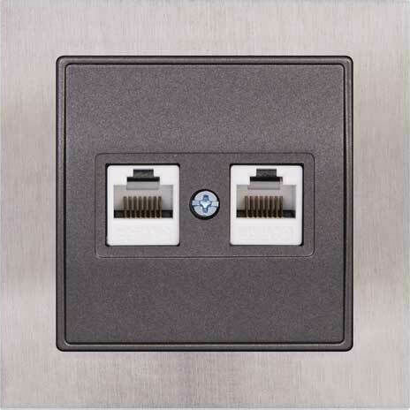 Mutlusan Elitra Plus Διπλή Πρίζα Δικτύου RJ45 με Πλαίσιο σε Ασημί Χρώμα 10887