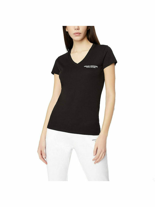 Armani Exchange Summer Women's Cotton Blouse Short Sleeve with V Neck Black
