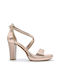 Ragazza Leather Women's Sandals with Ankle Strap Pink Gold with Chunky High Heel