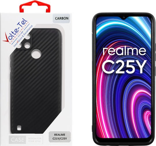 Volte-Tel Carbon Camera Protective Umschlag Rückseite Silikon Schwarz (Realme C21Y, C25Y)