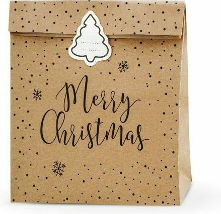 PartyDeco 61033 Paper Christmas Bag for Gift Brown 25x11x27cm. 3pcs