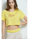 BodyTalk Γυναικείο Αθλητικό Crop Top Κοντομάνικο Κίτρινο Κίτρινο