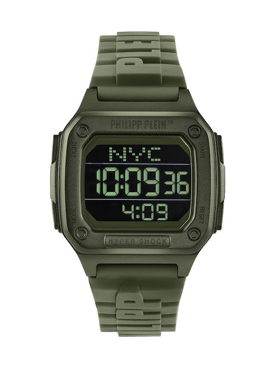 Philipp Plein Digital Uhr Batterie mit Grün Kautschukarmband
