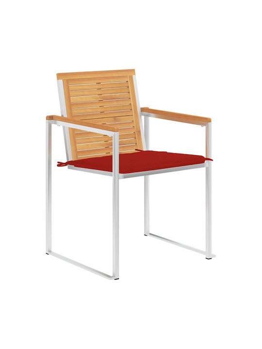 Scaun de exterior Lemn cu pernă Teak / Κόκκινο 4buc 60x56x85cm