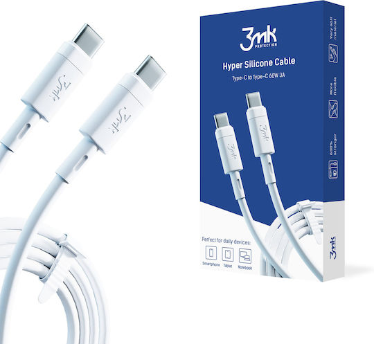 3MK Hyper Silicone USB 2.0 Cable USB-C male - USB-C 60W Λευκό 1m
