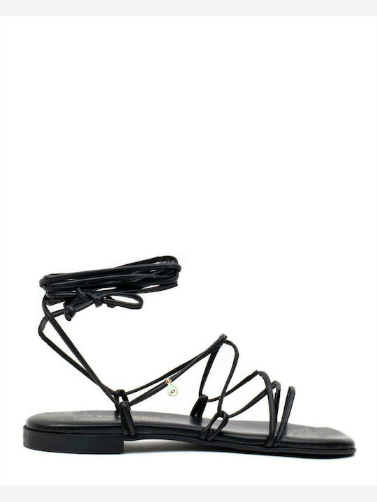 Leder Flache Sandalen für Damen in Schwarz Farbe