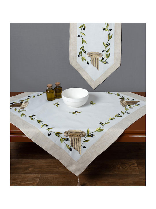 Silk Fashion 09 Cotton & Polyester Tablecloth with Embroidery White 160x210cm