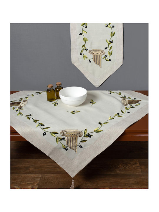 Silk Fashion 08 Cotton & Polyester Tablecloth Runner with Embroidery Beige 40x100cm