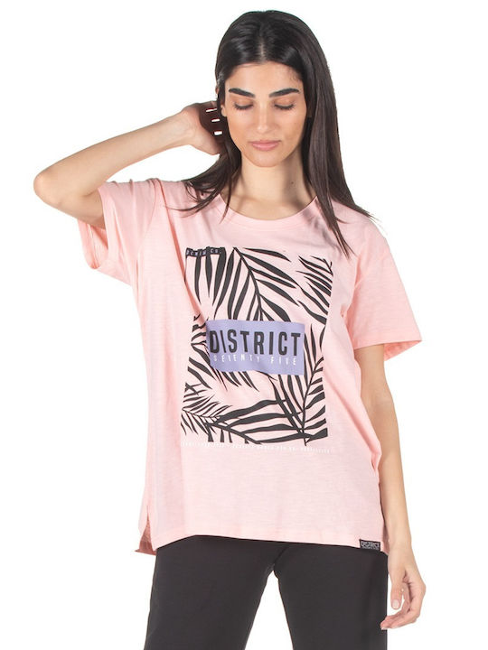 District75 Γυναικείο T-shirt Ροζ με Στάμπα