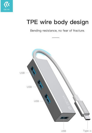 Devia Hub 4 Θυρών USB 3.1 με σύνδεση USB-A Ασημί