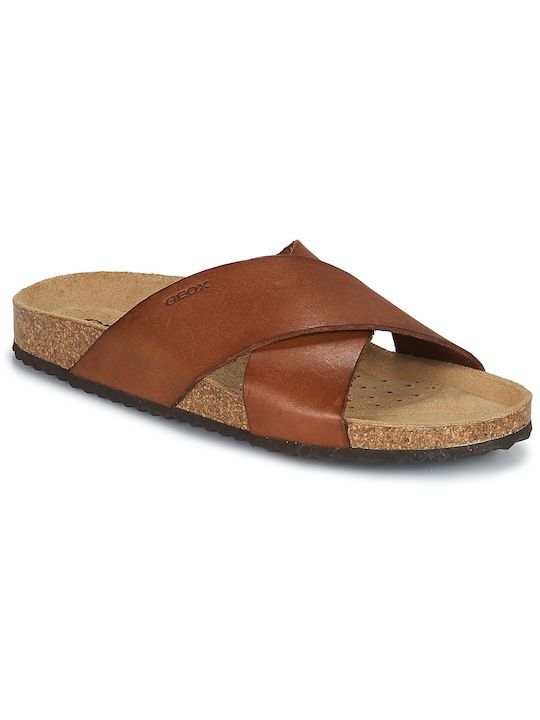 Geox D Brionia Leather Women's Flat Sandals Anatomic In Brown Colour