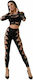 Chilirose Women's Sexy Top Top & Leggings With Strings & Hearts Black