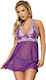 Subblime Sexy Babydoll White Floral Laces Babydoll Purple