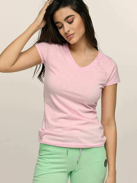 Bodymove Damen Sport T-Shirt mit V-Ausschnitt Rosa