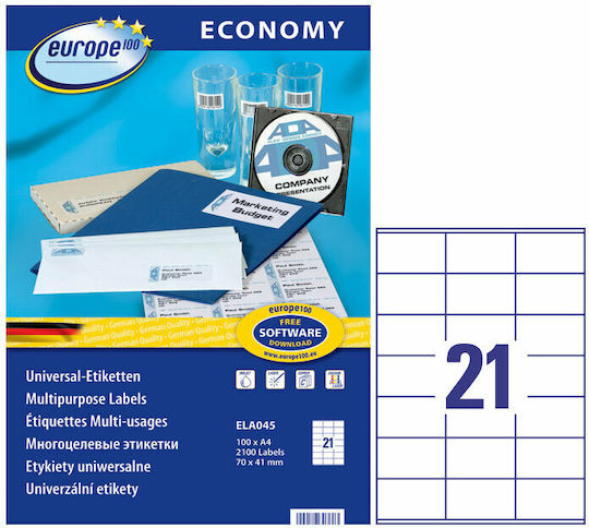 Avery 2100 Self-Adhesive Rectangular A4 Labels 70x41mm