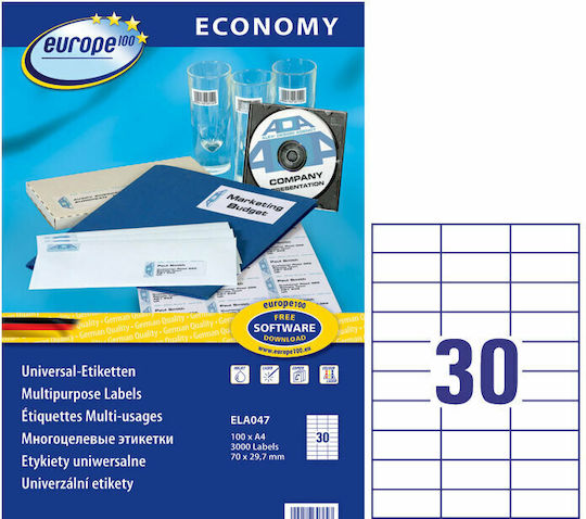 Avery 3000 Αυτοκόλλητες Ετικέτες Α4 Ορθογώνιες 70x29.7mm