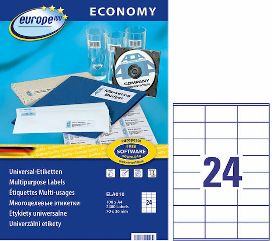 Avery 2400 Αυτοκόλλητες Ετικέτες Α4 Ορθογώνιες 70x36mm