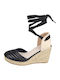 Women's Leather Platform Espadrilles Black