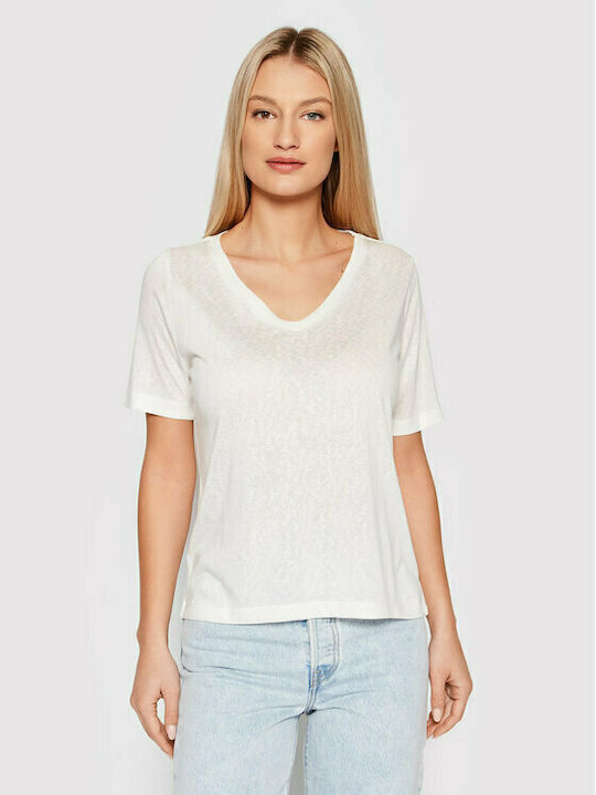 Only Women's T-shirt with V Neck White