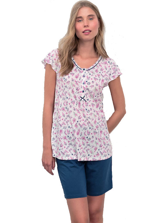 Vamp Sommer Damen Pyjama-Set White/Blue/Pink