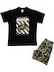 Minerva Kinder Schlafanzug Sommerlich Schwarz Caution Gaming