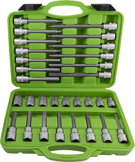 JBM Lange Bit-Stecknüsse mit Bits Allen und Antriebsvierkant 1/2'' Set 30Stück
