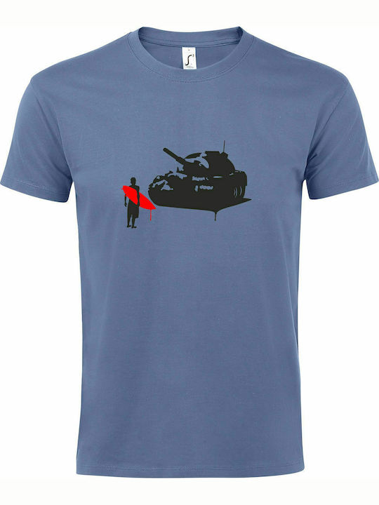 T-shirt Unisex " Stop The War, Tanks, Surfer, Street Art ", Blue