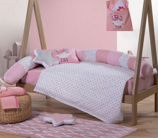 Nef-Nef Homeware Girl Baby Sheets Set Crib Cotton Pink 120x170cm 3pcs