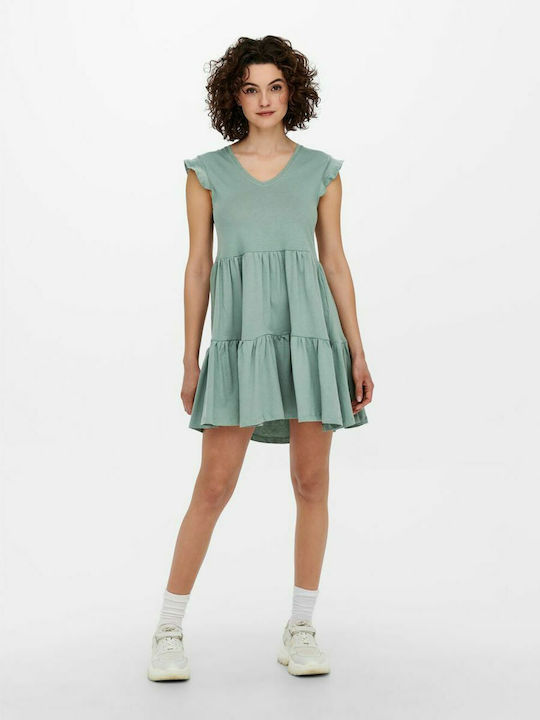 Only Mini Dress with Ruffle Chinois Green