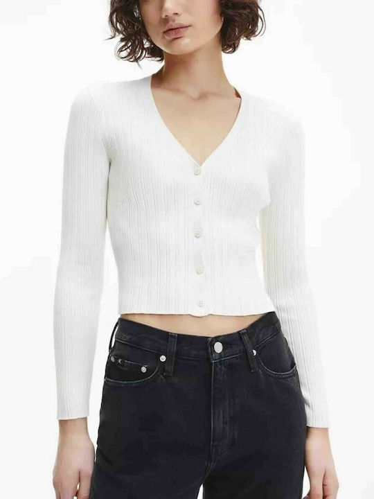 Calvin Klein Κοντή Γυναικεία Ζακέτα με Κουμπιά σε Λευκό Χρώμα