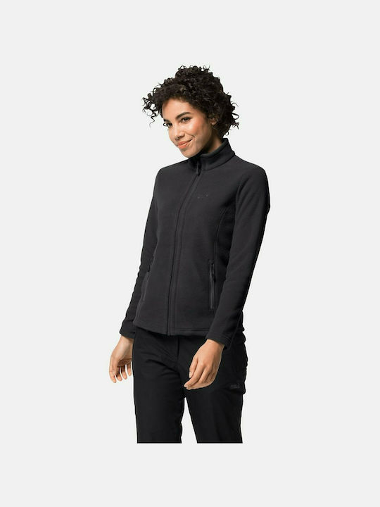 Jack Wolfskin Κοντή Fleece Γυναικεία Ζακέτα με Φερμουάρ σε Μαύρο Χρώμα