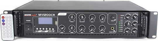 Master Audio MV1200CA BT Integrated Commercial Amplifier 6 Zone 120W/100V with Cooling System Equipped with USB/FM/Bluetooth Black