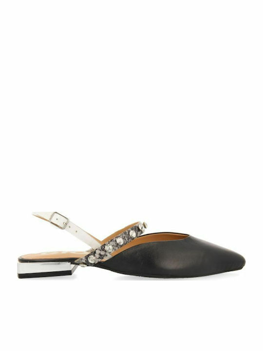 Δερμάτινες Γυναικείες Μπαλαρίνες Slingback σε Μαύρο Χρώμα