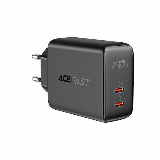 Acefast Ladegerät ohne Kabel mit 2 USB-C Anschlüsse 40W Stromlieferung Schwarzs (A9)