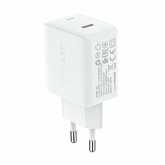 Acefast Încărcător Fără Cablu GaN cu Port USB-C 30W Livrarea Energiei Alb