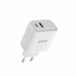 Savio mit USB-A Anschluss und USB-C Anschluss 30W Stromlieferung / Schnellaufladung 3.0 Weiß (LA-06)