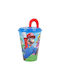 Stor Super Mario Glass Water made of Plastic with straw 430ml 1pcs