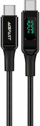 Acefast C6-03 Braided / LED USB 2.0 Cable USB-C male - USB-C male Μαύρο 2m