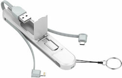 Ldnio Flat / Keychain USB to Lightning / Type-C / micro USB Cable Λευκό 0.43m (LC130)
