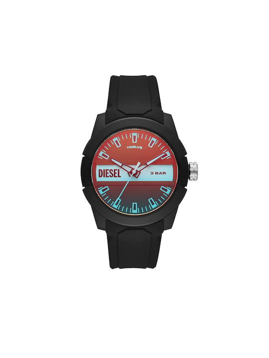 Diesel Double Up Watch Battery with Black Rubber Strap