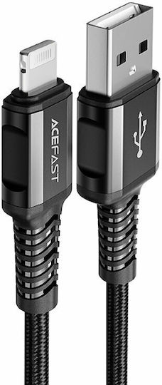 Acefast C1-02 Плетена USB-A към Lightning кабел 30W Черен 1.2м