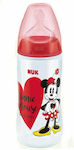 Nuk Sticlă de Plastic pentru Bebeluși First Choice Plus Temperature Control Mickey & Minnie Anti-Colici cu Tetină de Silicon pentru 6-18 luni Red 300ml 1buc 10.741.034