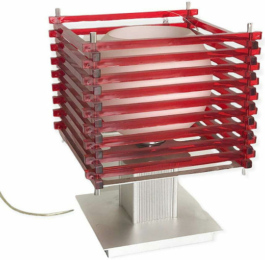 Kunststoff Tischlampe für Fassung E27 mit Rot Schirm und Silber Basis