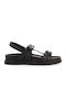 Gioseppo Gaeland Leather Women's Flat Sandals in Black Color