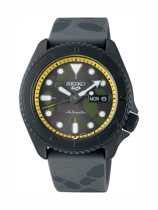 Seiko 5 One Piece Herrenuhr 39.4mm Automatisch mit Gray Kautschukarmband