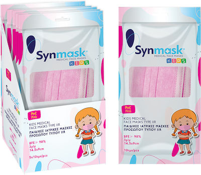 Syndesmos SynMask Disposable Surgical Mask Type IIR BFE ≥ 98% Kids Pink 5x10pcs